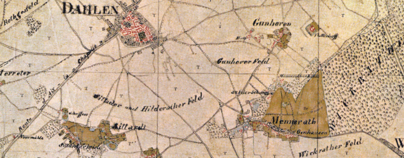 Die Neue Mühle (im Bild unten Links) auf der Tranchot-Karte